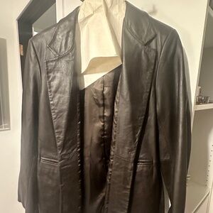 Denim&Co Brown Leather Blazer Jacket - L